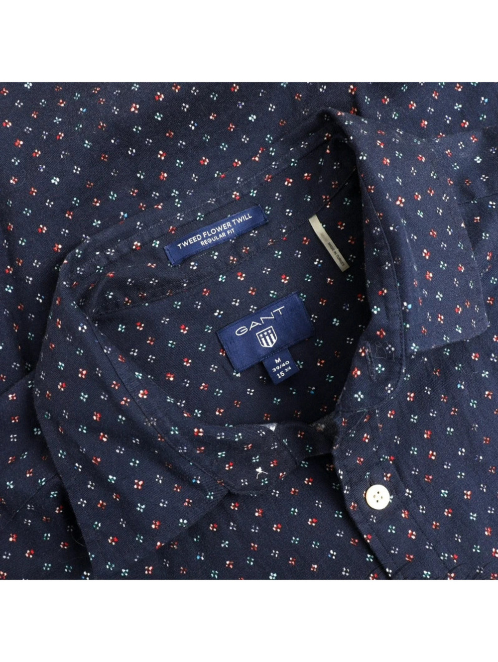 GANT Tweed Flower Twill Shirt Medium 15 3/4 Navy Floral